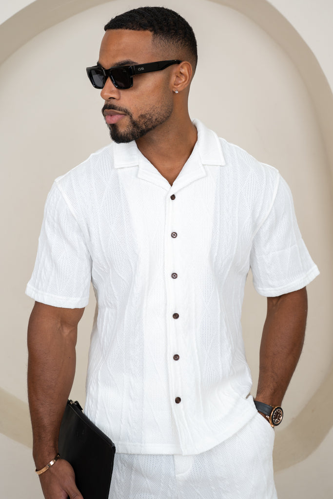 Chemise de villégiature oversize en jacquard - Blanc cassé