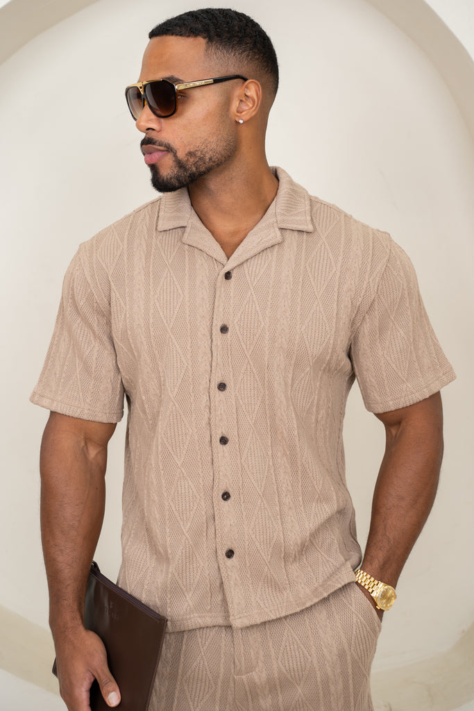 Jacquard Oversized Resort Shirt - Brown