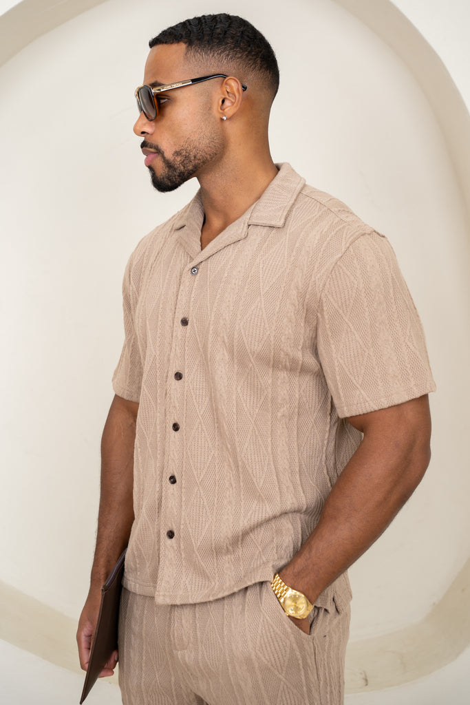 Jacquard Oversized Resort Shirt - Brown