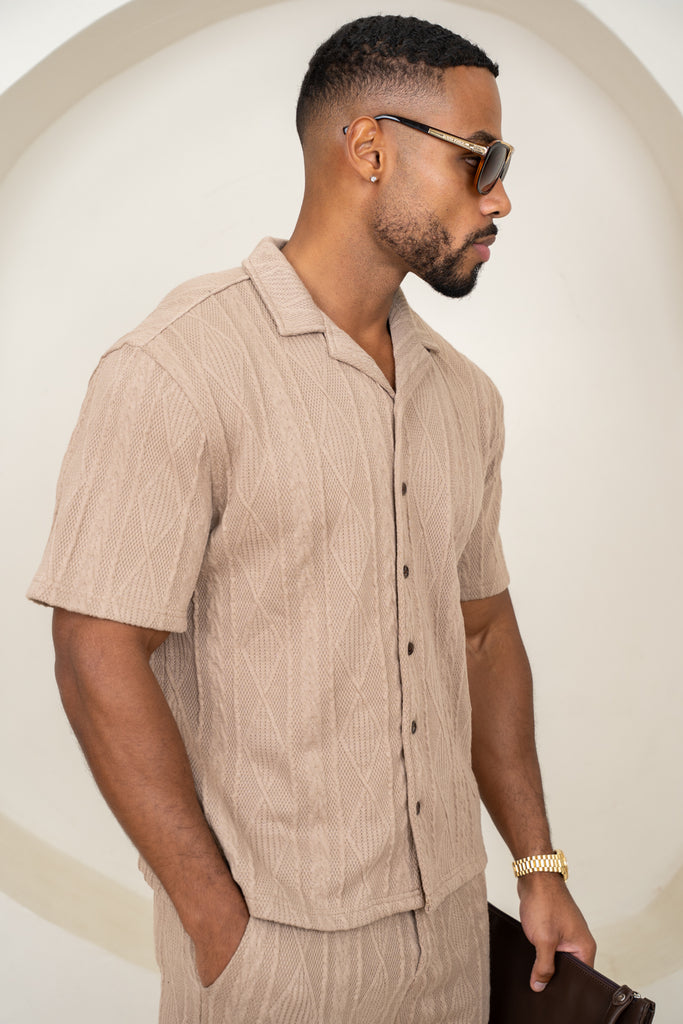 Jacquard Oversized Resort Shirt - Brown
