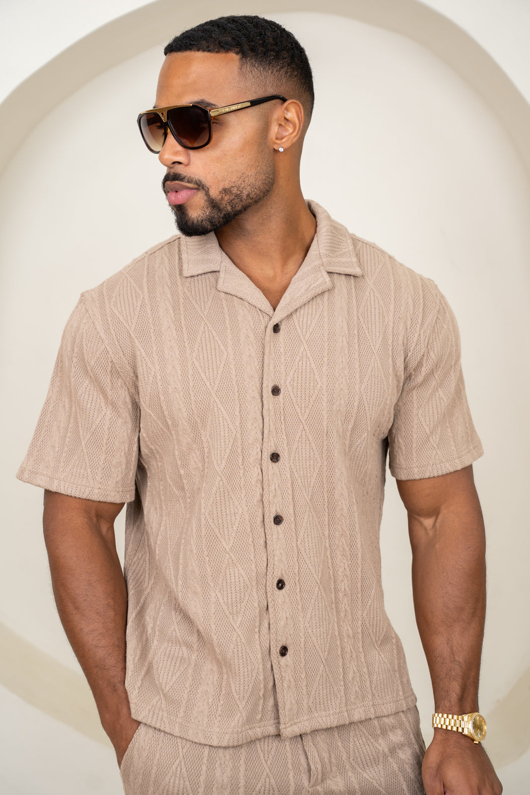 Chemise de villégiature surdimensionnée en jacquard - Marron