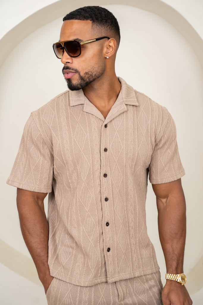 Jacquard Oversized Resort Shirt - Brown