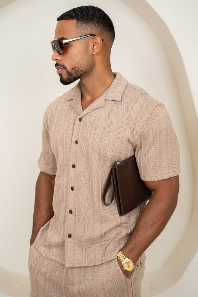 Jacquard Oversized Resort Shirt - Brown