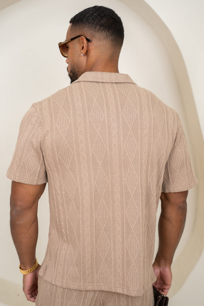 Jacquard Oversized Resort Shirt - Brown