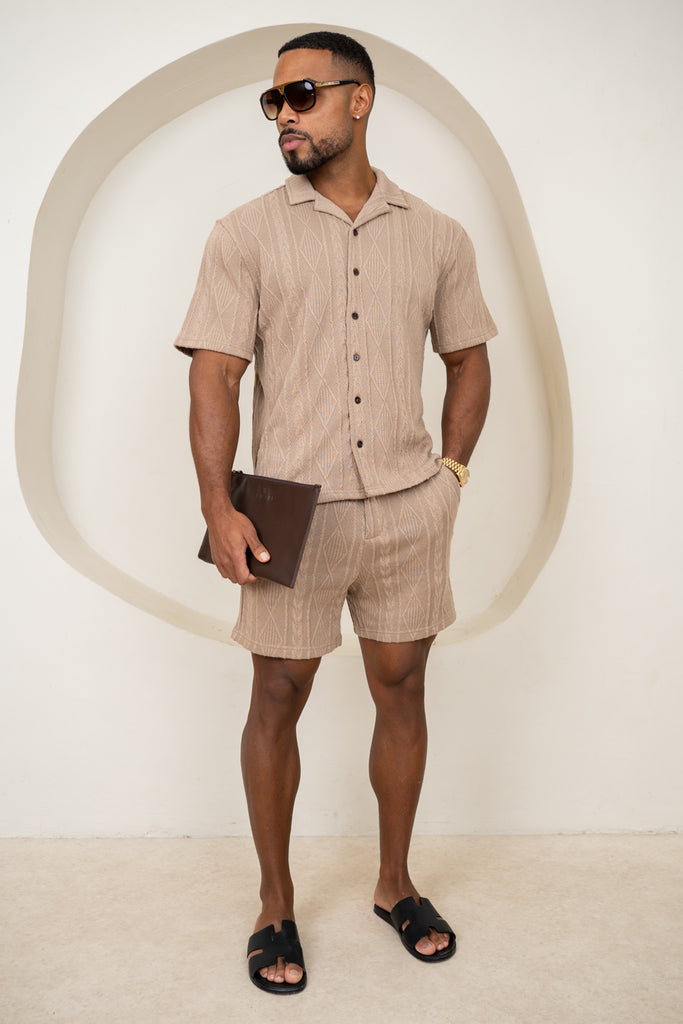 Jacquard Oversized Resort Shirt - Brown