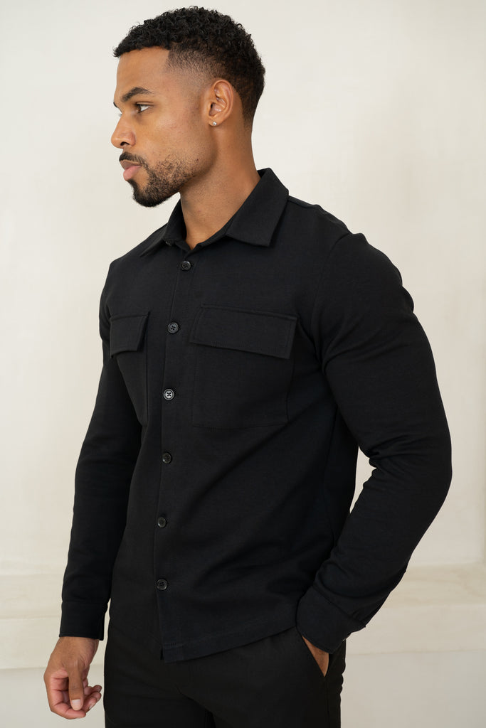 Chemise overshirt en jersey interlock - Noir