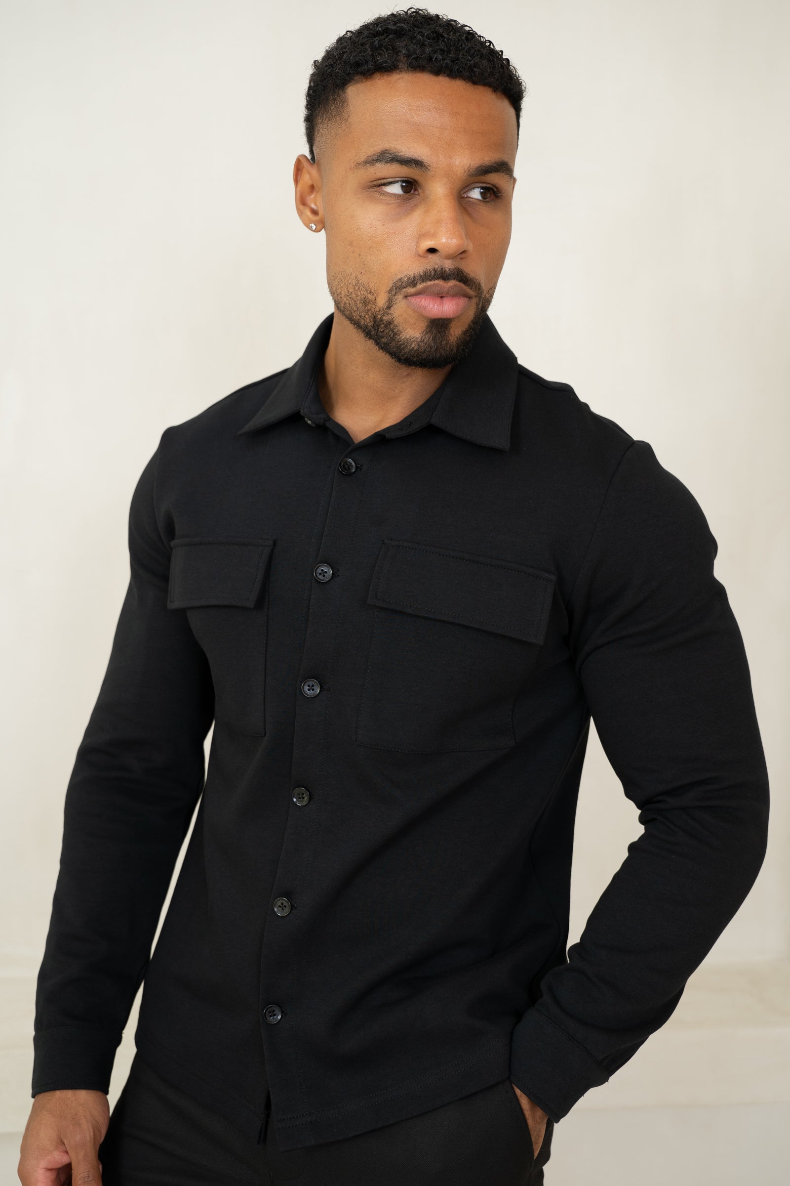 Jersey Interlock Overshirt - Black