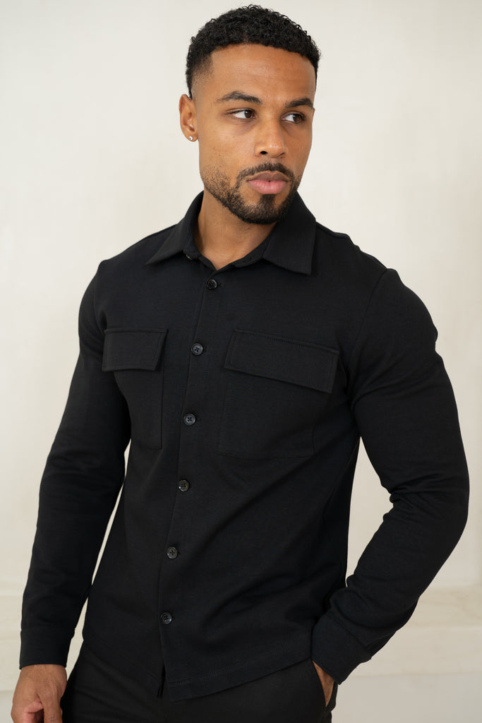 Chemise overshirt en jersey interlock - Noir