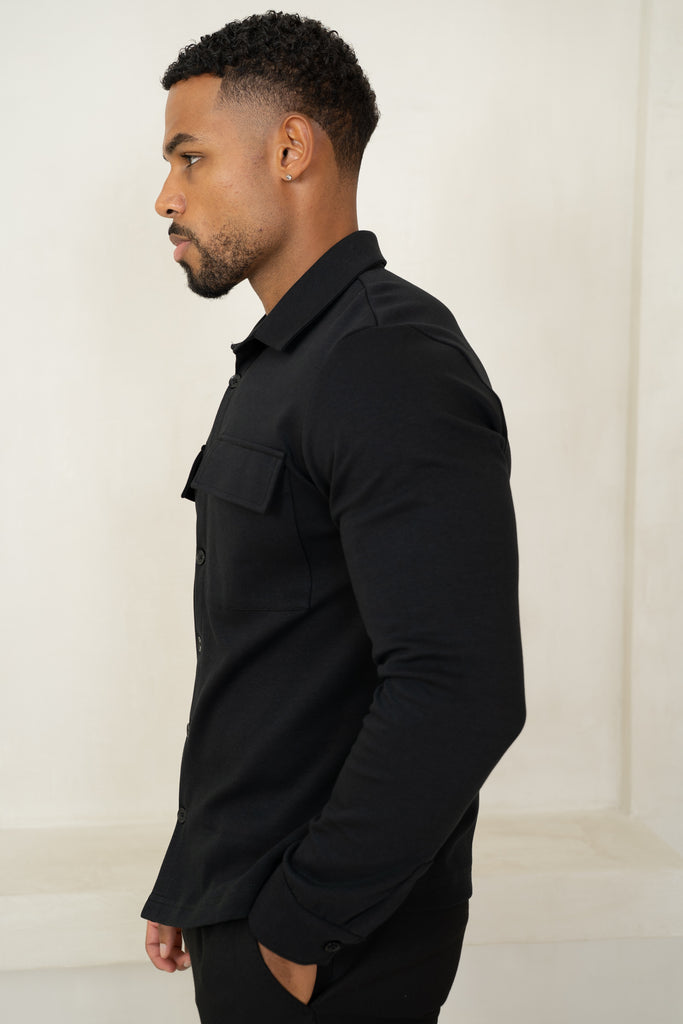Chemise overshirt en jersey interlock - Noir