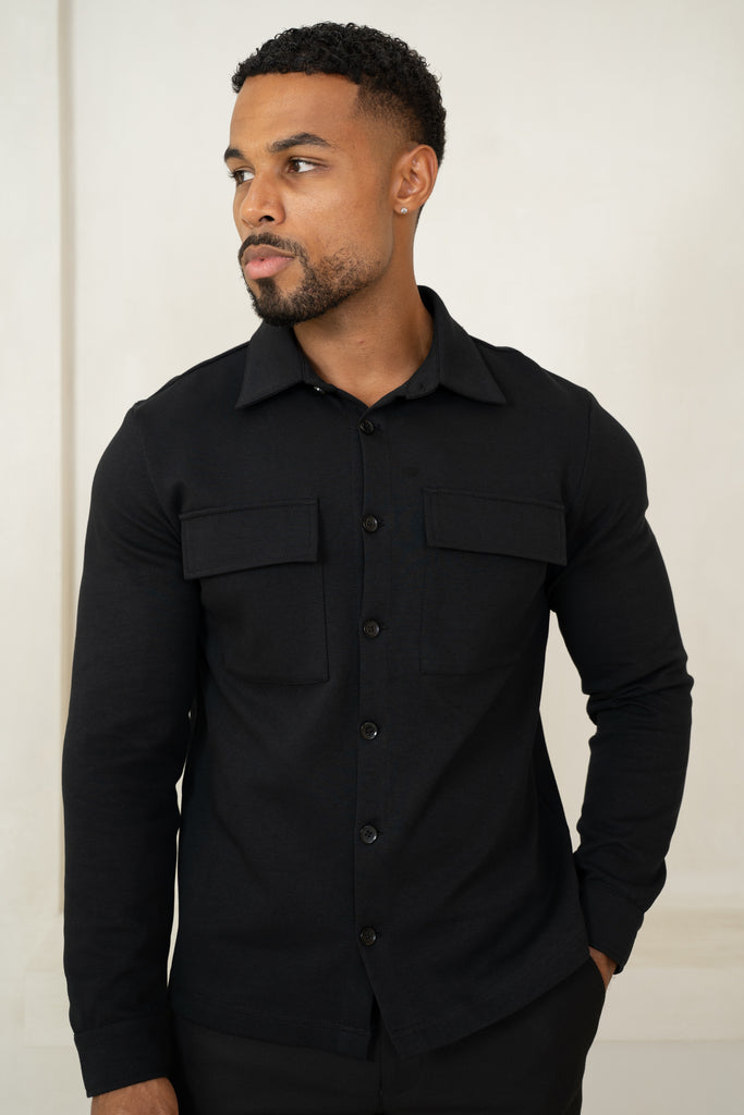 Chemise overshirt en jersey interlock - Noir