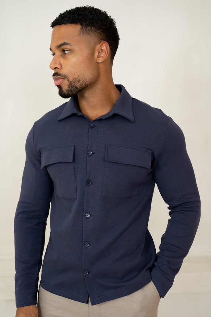 Jersey Interlock Overshirt - Navy