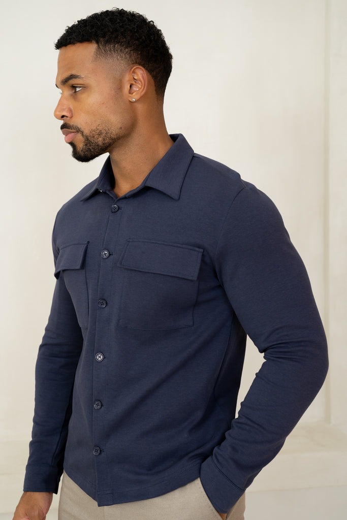 Jersey Interlock Overshirt - Navy
