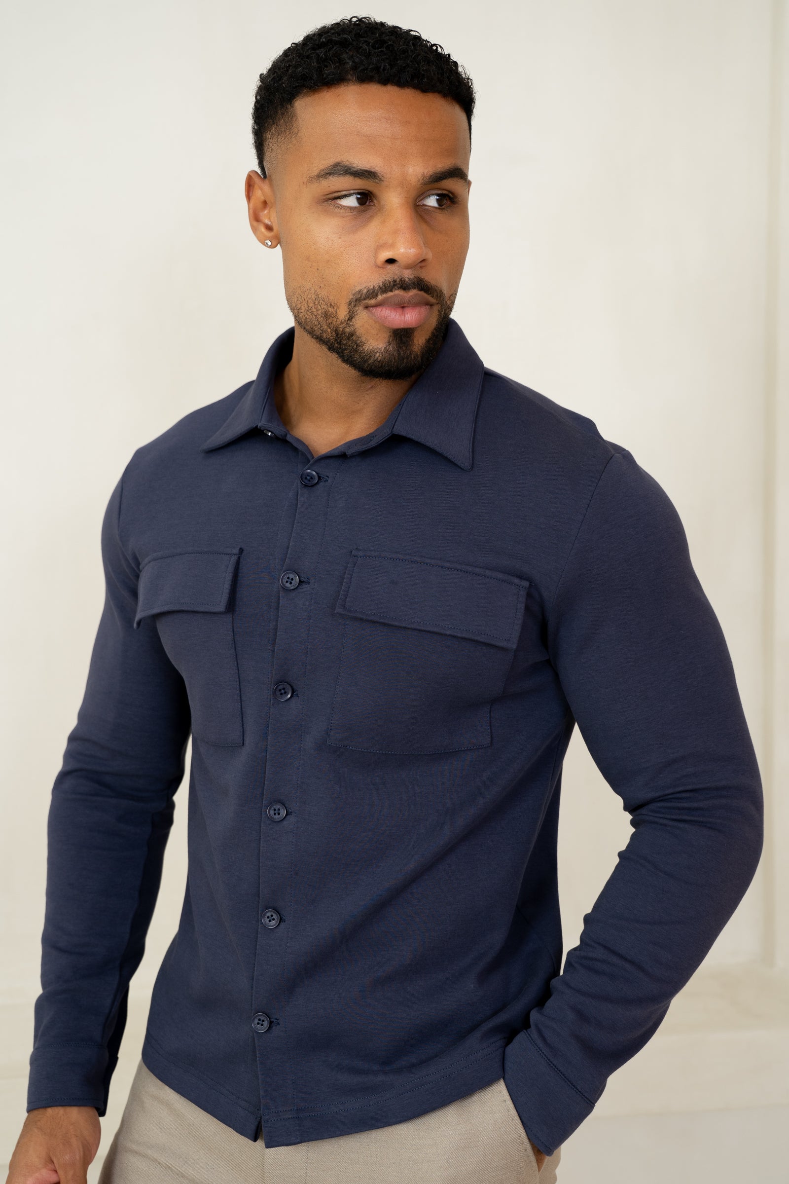 Jersey Interlock Overshirt - Navy