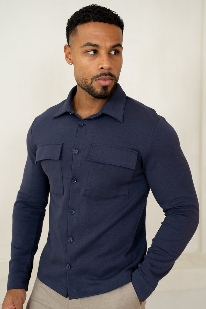 Jersey Interlock Overshirt - Navy
