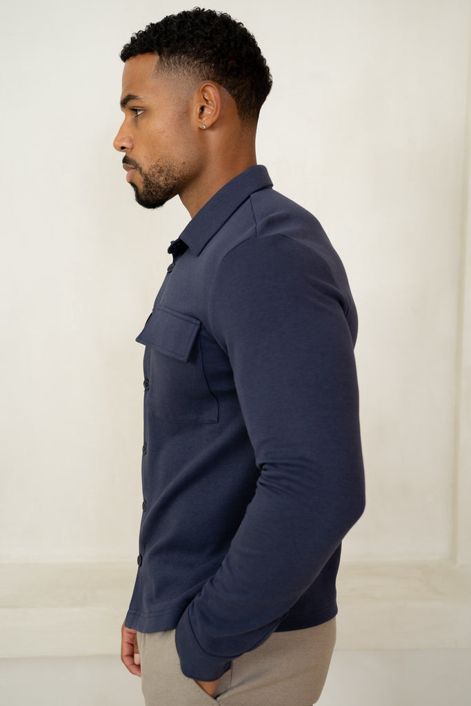 Jersey Interlock Overshirt - Navy