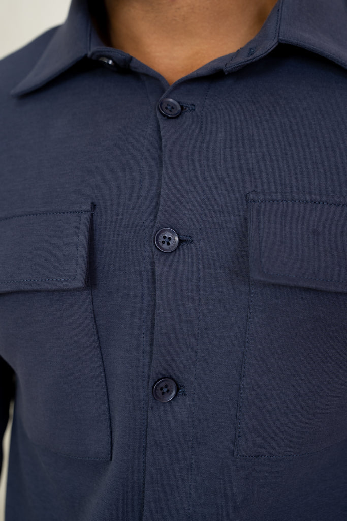 Jersey Interlock Overshirt - Navy