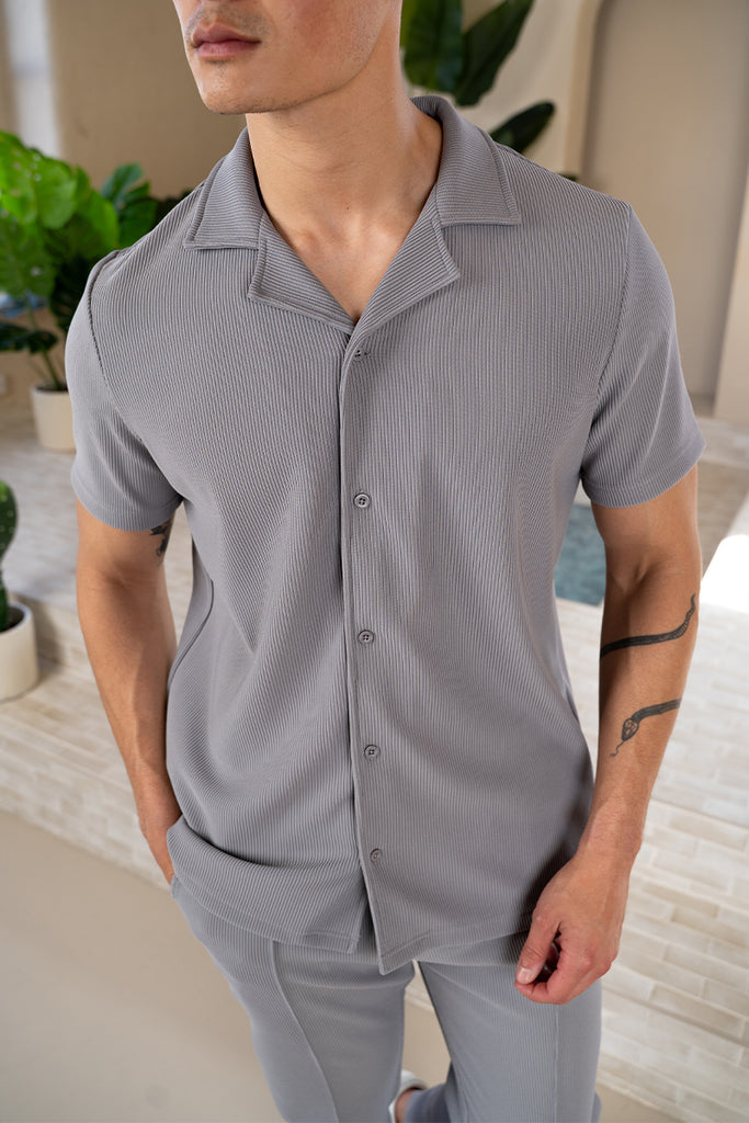 Pleated Slim Fit Shirt - Grey