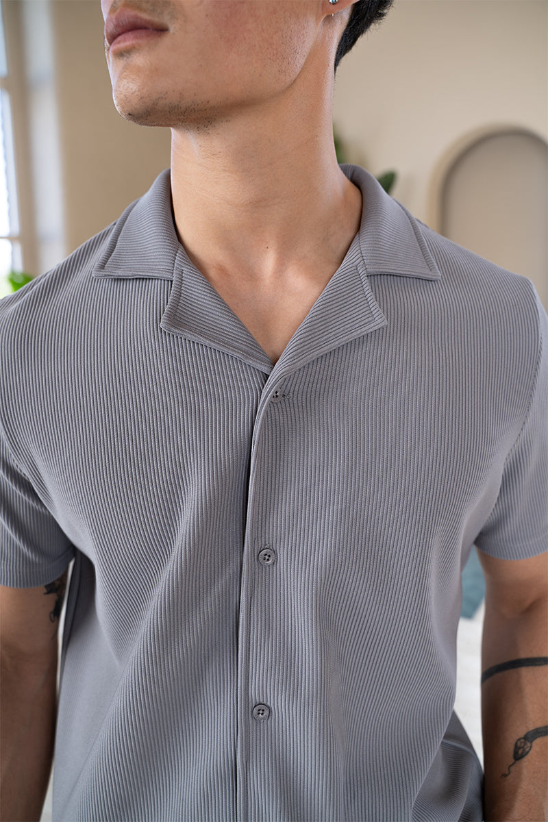 Pleated Slim Fit Shirt - Grey