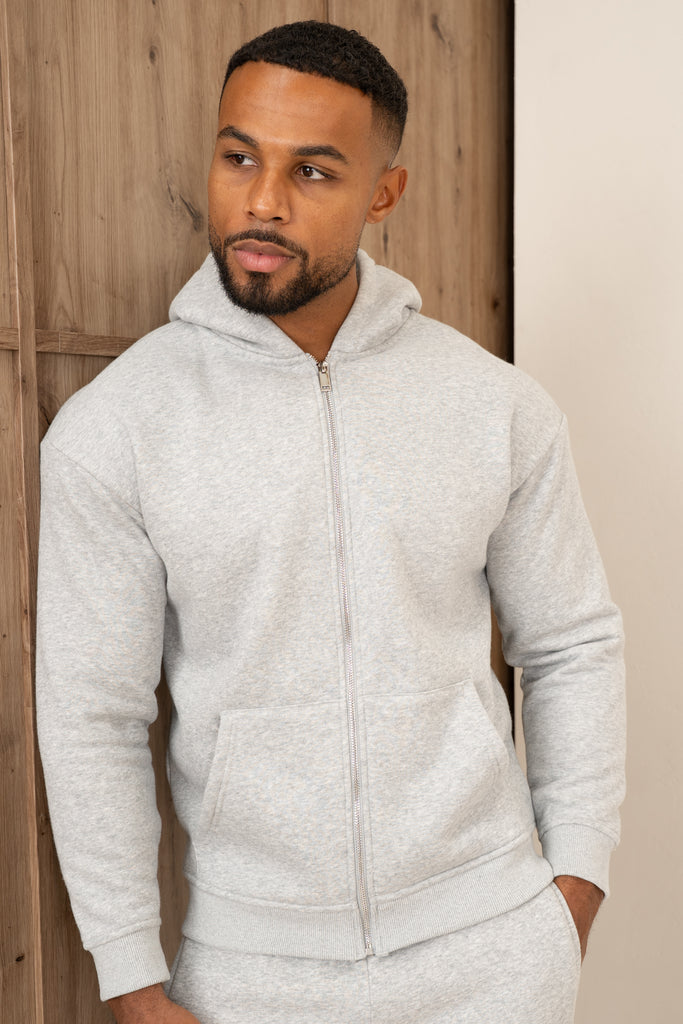Premium Luxe Zip Up Hoody - Grey Marl