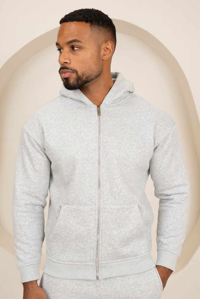 Premium Luxe Zip Up Hoody - Grey Marl