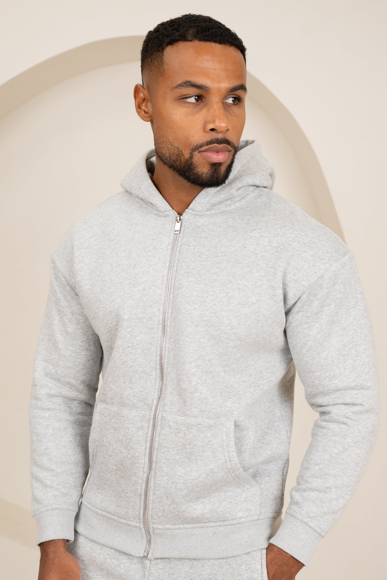 Premium Luxe Zip Up Hoody - Grey Marl