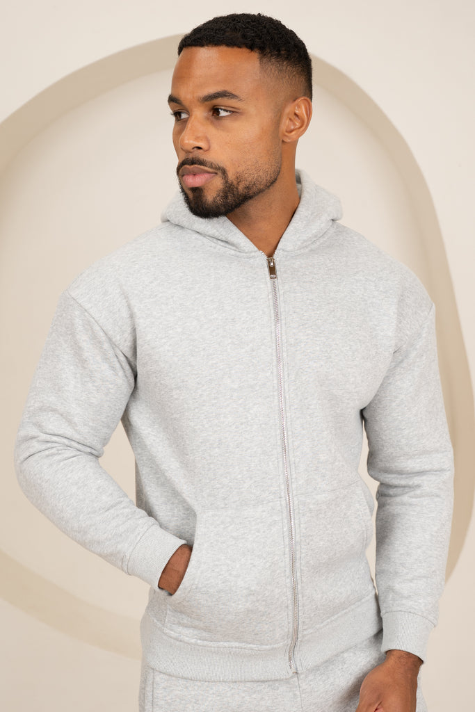 Premium Luxe Zip Up Hoody - Grey Marl