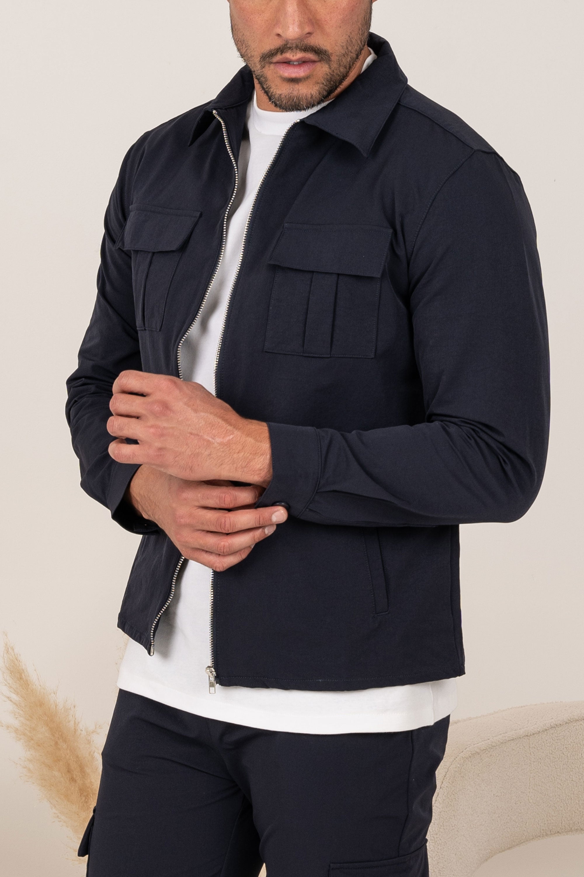 Premium Cargo Utility Jacket - Navy