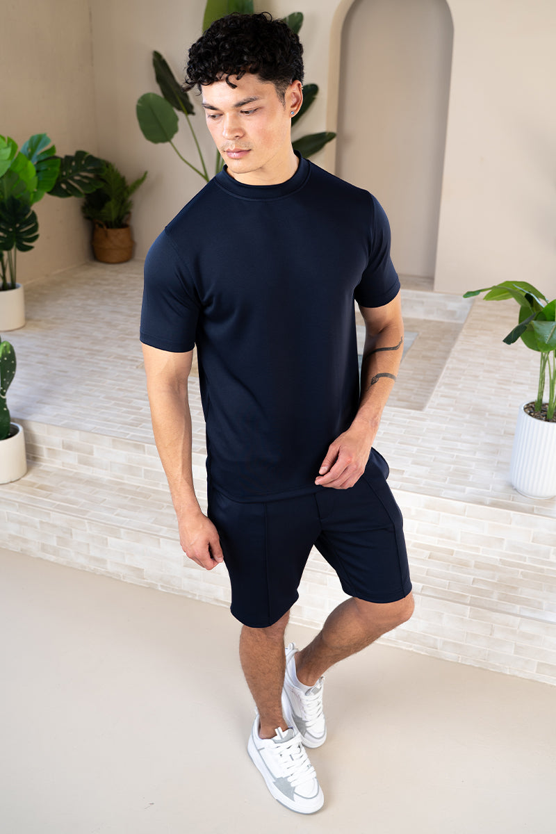 Premium Scuba Pintuck Shorts - Navy