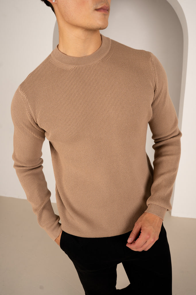 Ribbed Knit Slim Fit Jumper - Mushroom