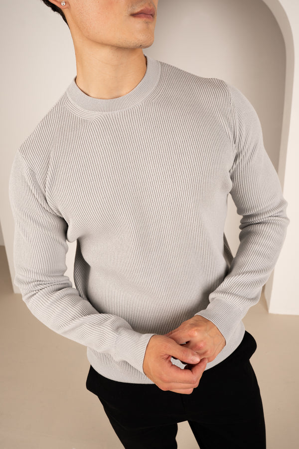 Ribbed Knit Slim Fit Jumper - Grey