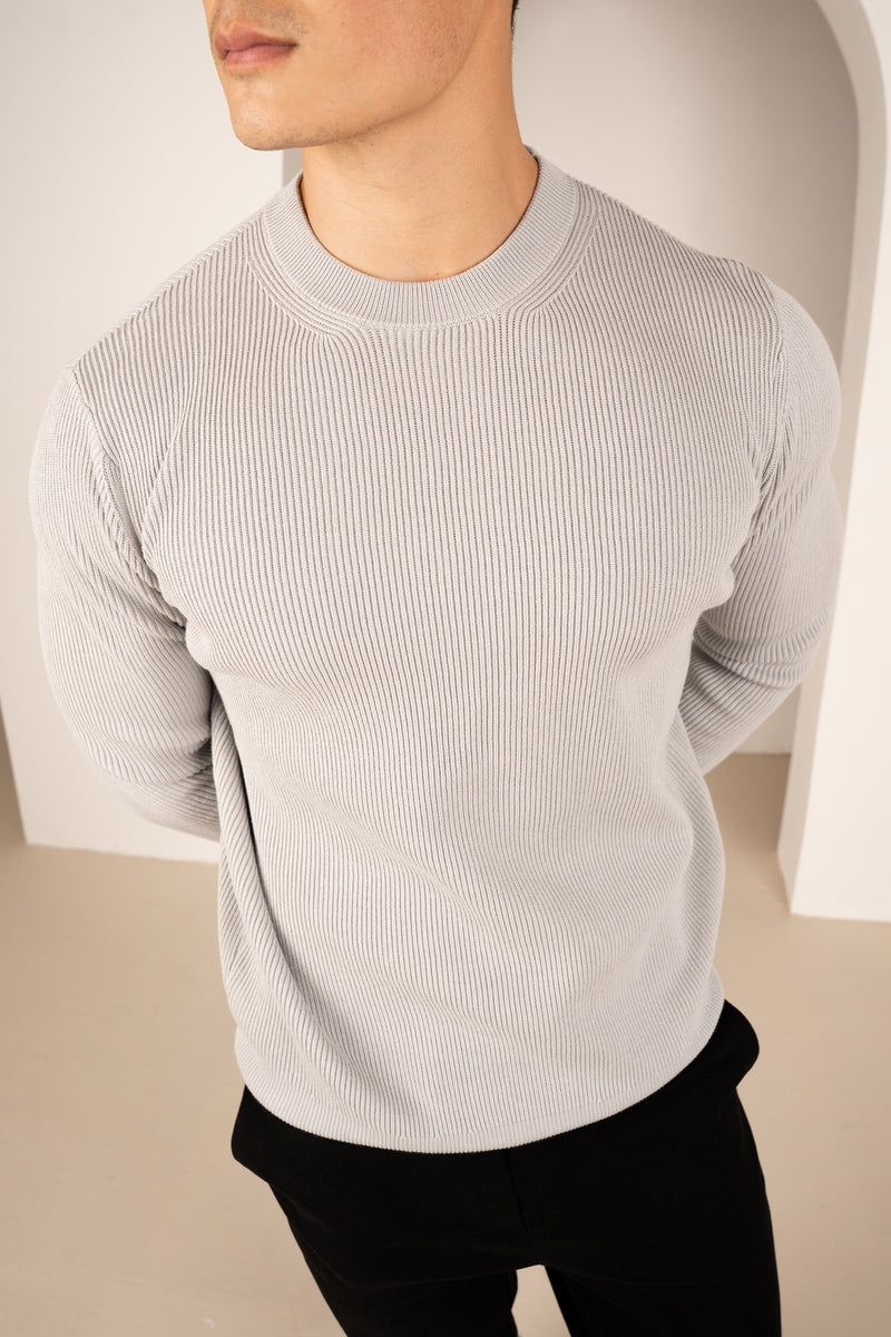 Ribbed Knit Slim Fit Jumper - Grey