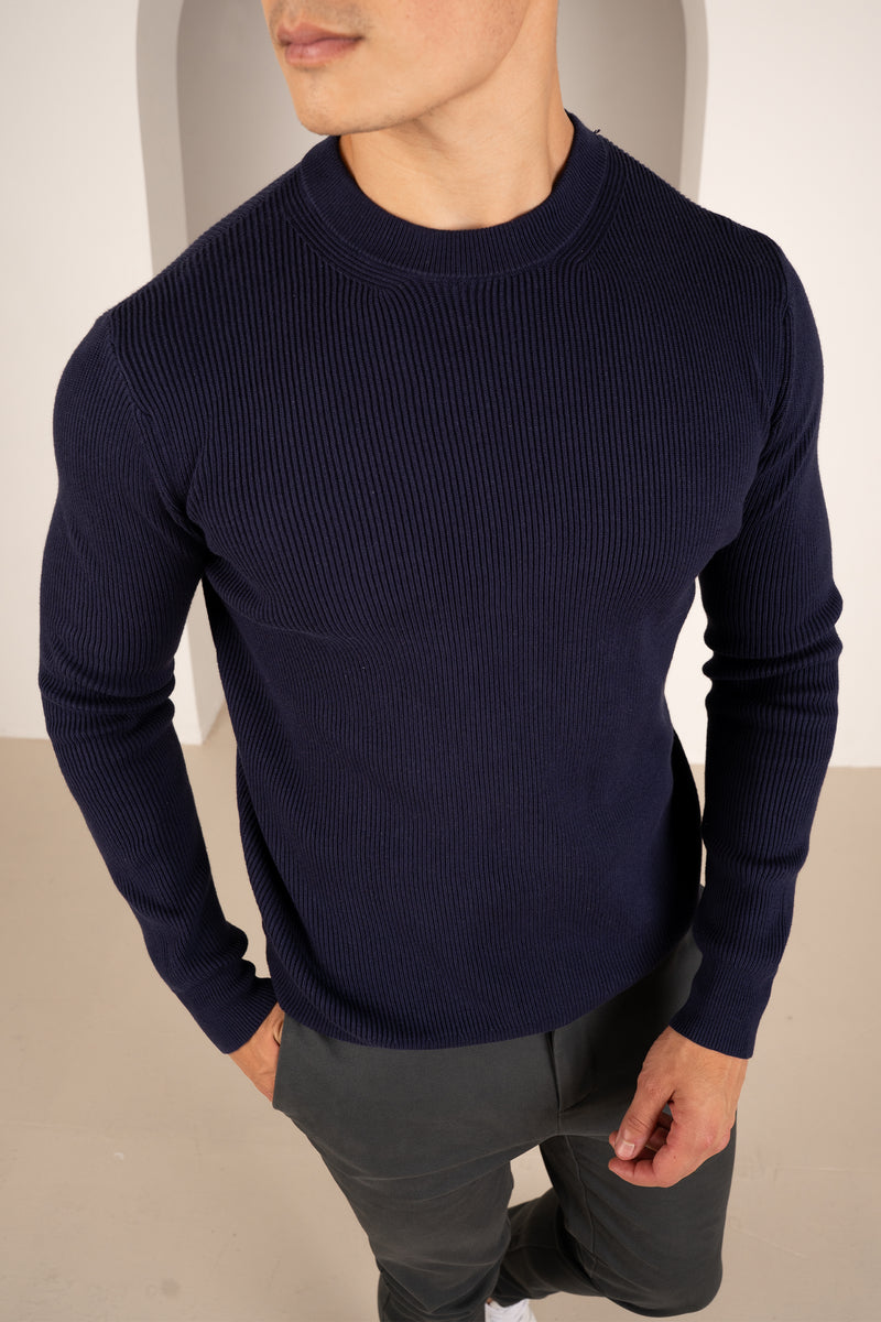 Ribbed Knit Slim Fit Jumper - Navy