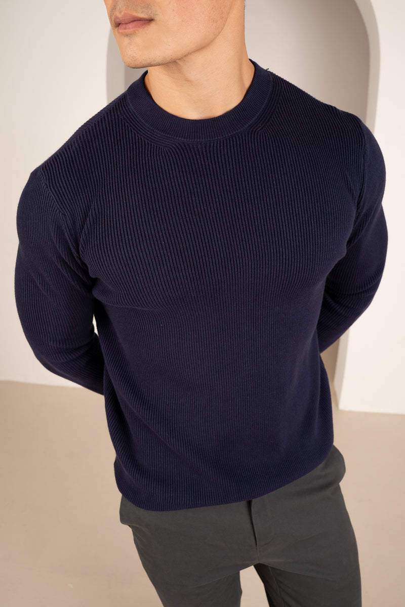 Ribbed Knit Slim Fit Jumper - Navy