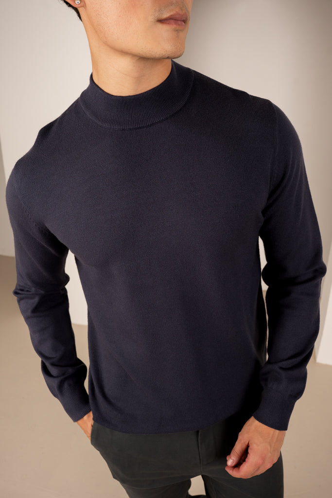 Mock Turtle Neck Slim Fit Jumper - Navy