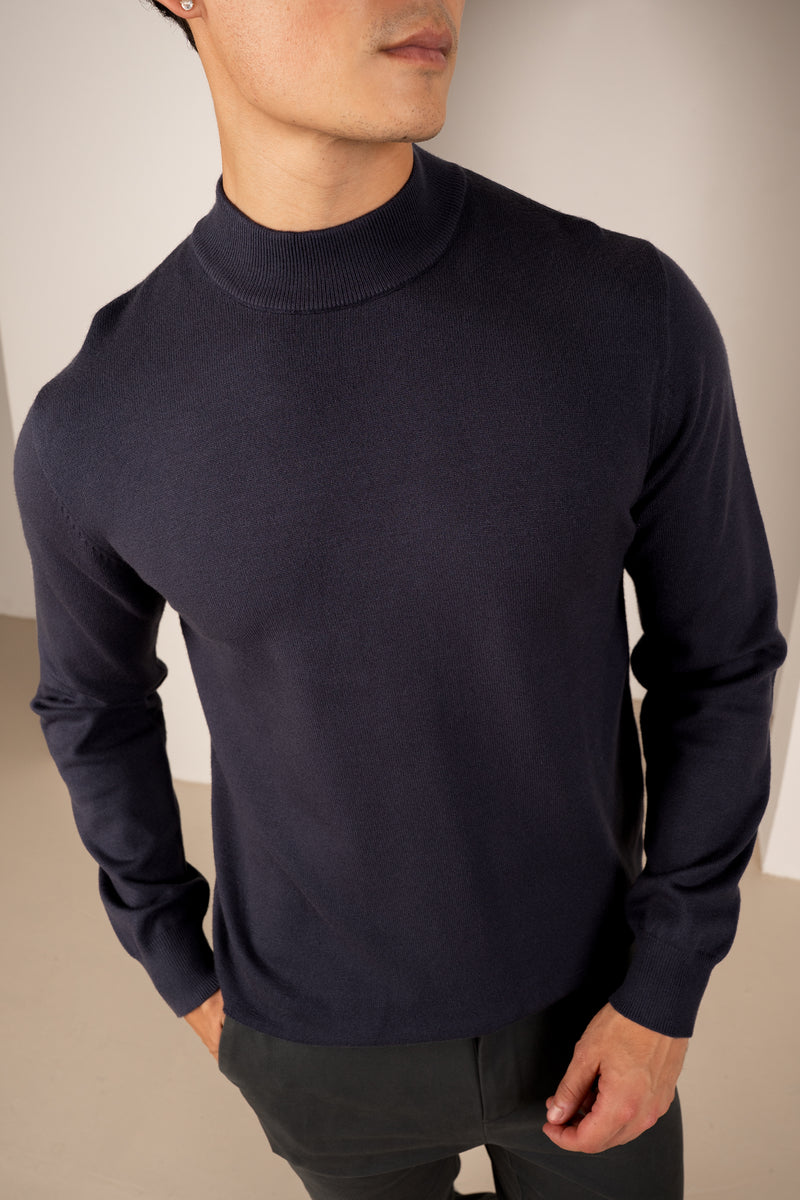 Mock Turtle Neck Slim Fit Jumper - Navy