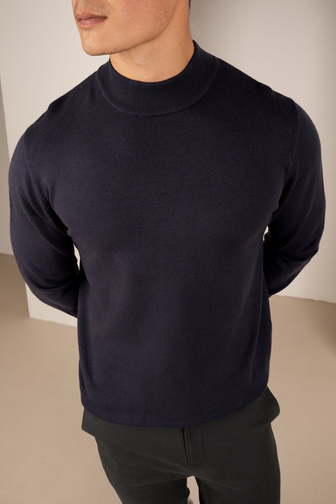 Mock Turtle Neck Slim Fit Jumper - Navy