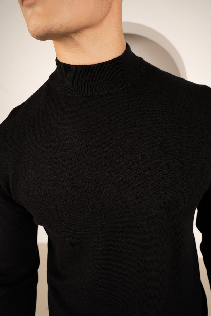 Mock Turtle Neck Slim Fit Jumper - Black