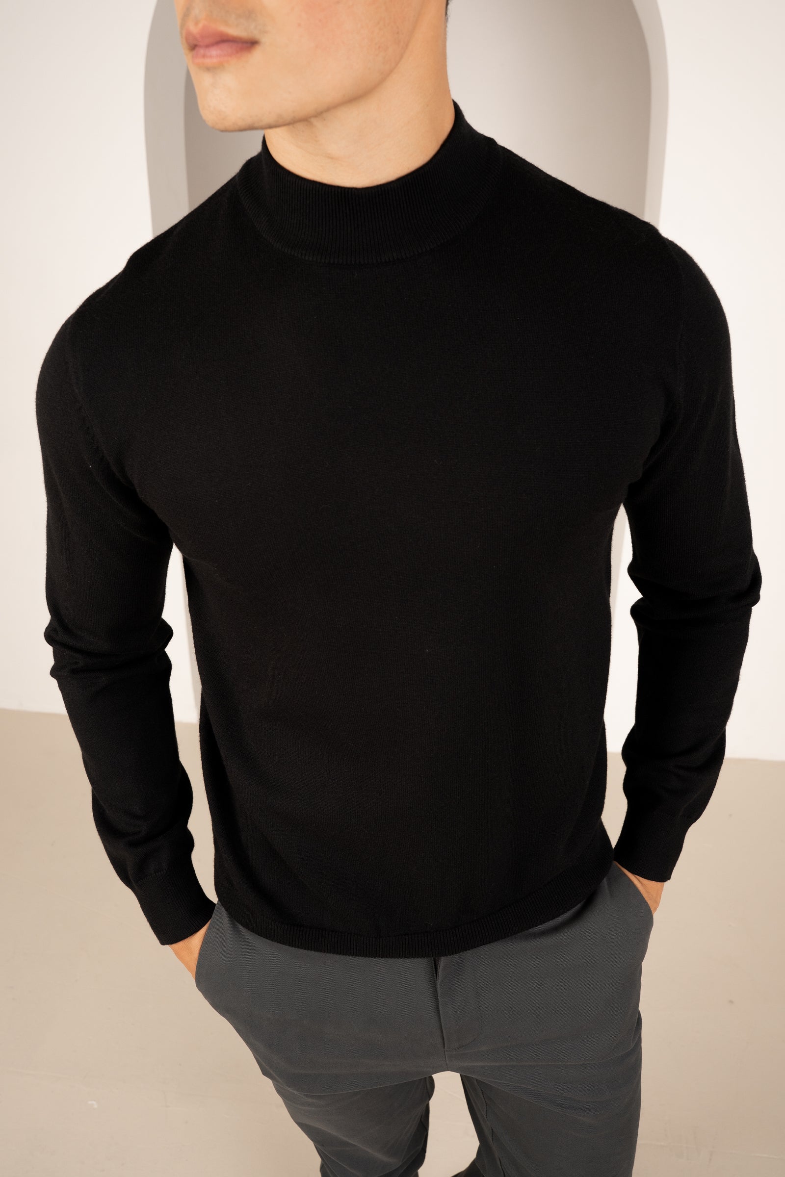 Mock Turtle Neck Slim Fit Jumper - Black