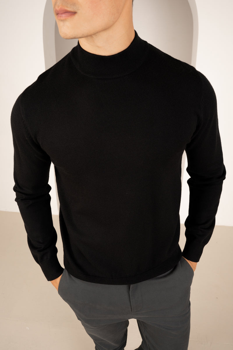Mock Turtle Neck Slim Fit Jumper - Black