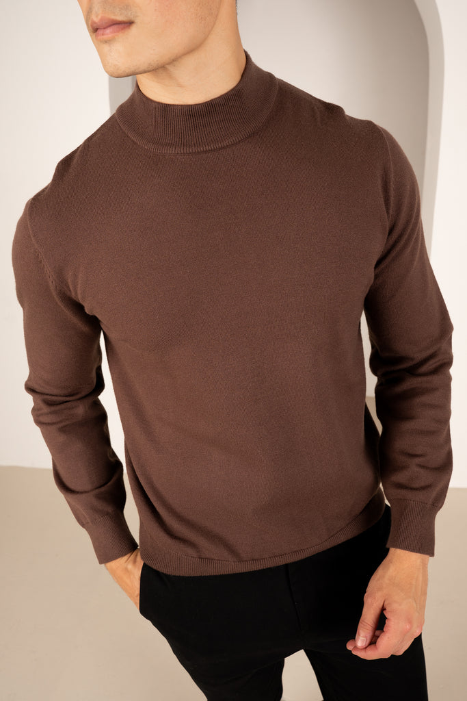 Mock Turtle Neck Slim Fit Jumper - Mocha