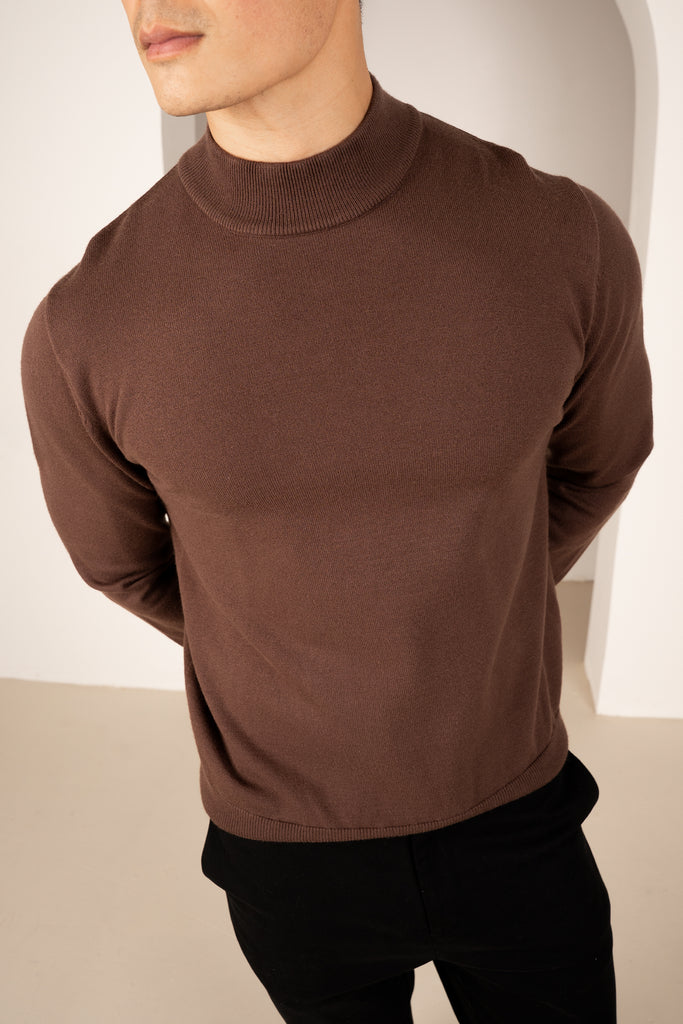 Mock Turtle Neck Slim Fit Jumper - Mocha