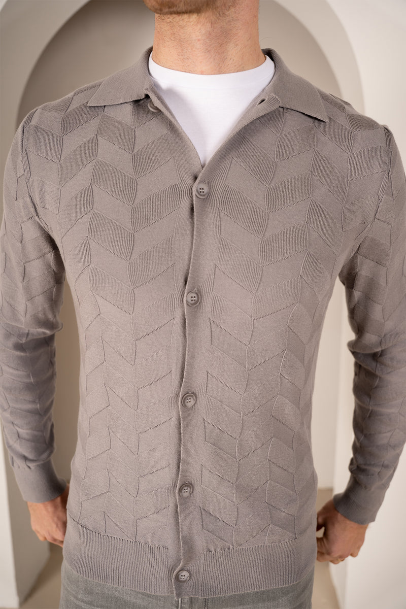 Textured Pattern Button Up Cardgian - Light Grey