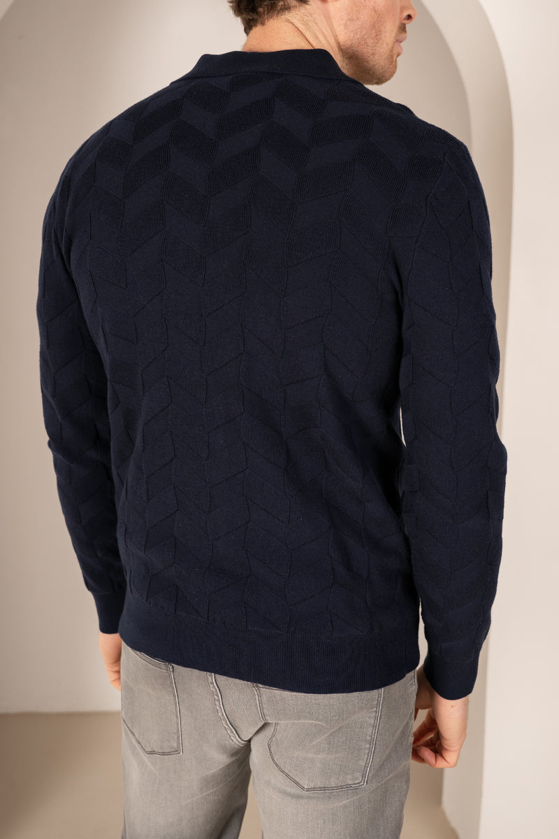 Textured Pattern Button Up Cardgian - Navy