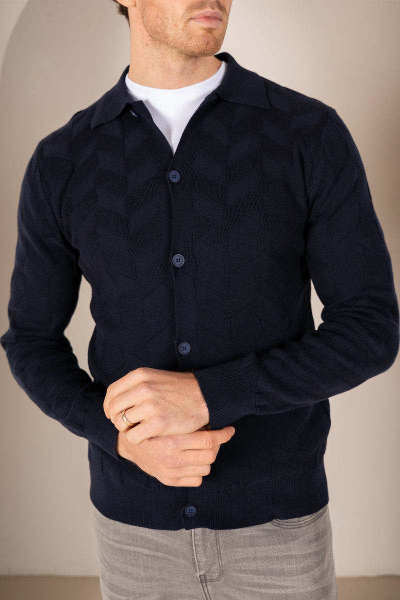 Textured Pattern Button Up Cardgian - Navy