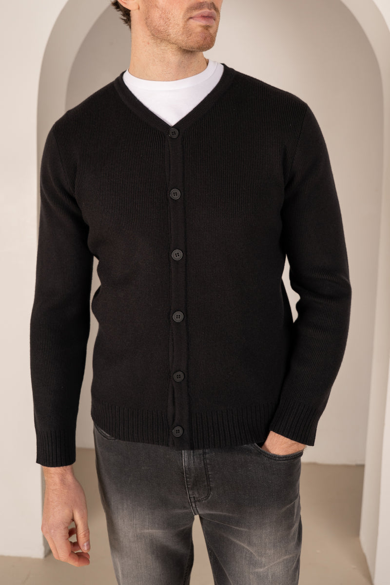 Y Neck Button Up Cardigan - Black