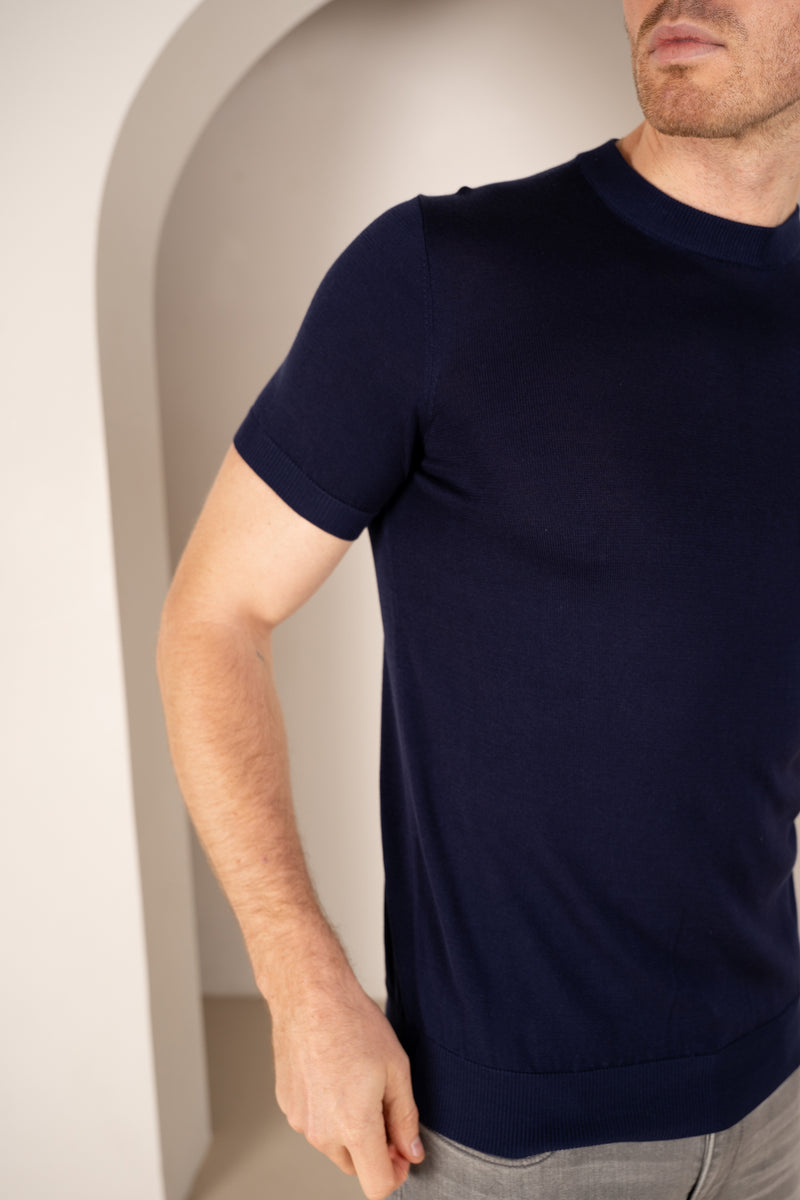Ultra Fine Slim Fit Knit T-Shirt - Navy