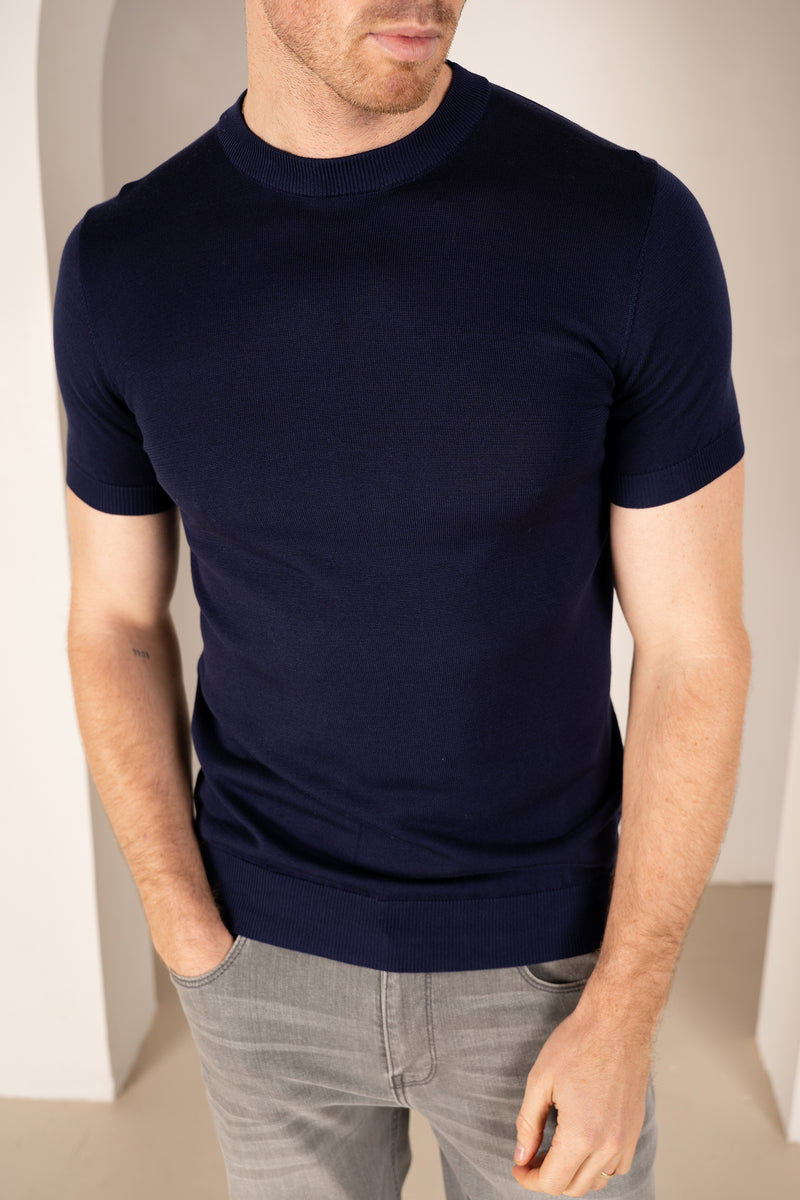 Ultra Fine Slim Fit Knit T-Shirt - Navy