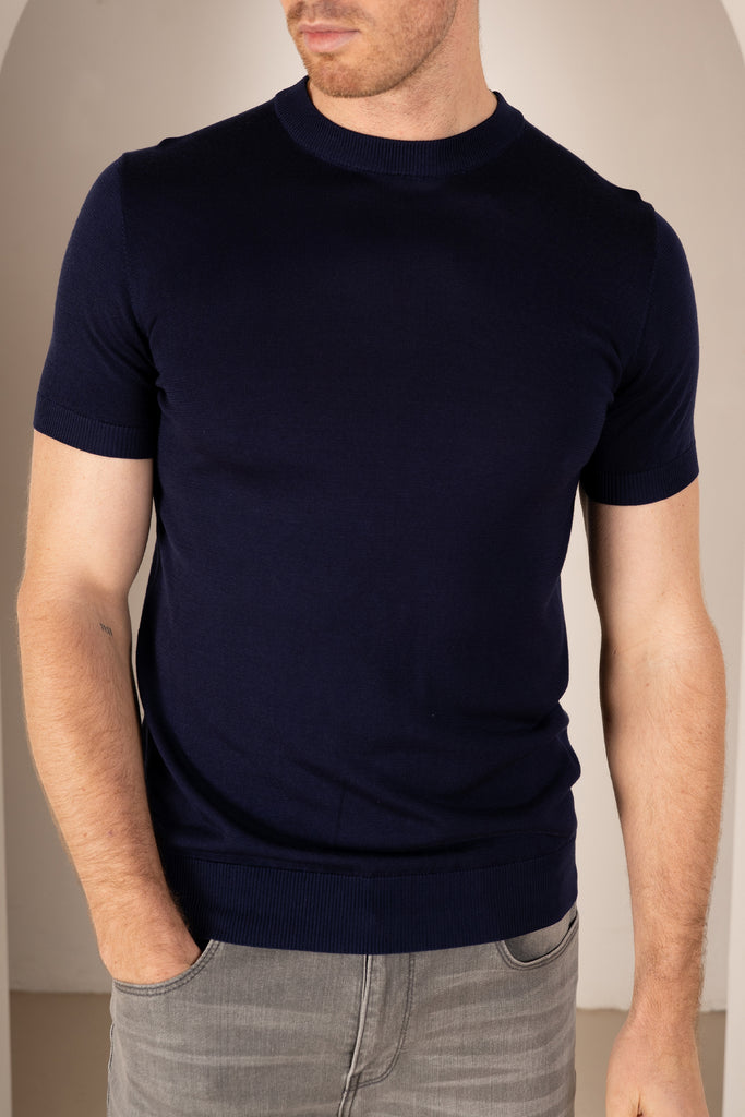 Ultra Fine Slim Fit Knit T-Shirt - Navy
