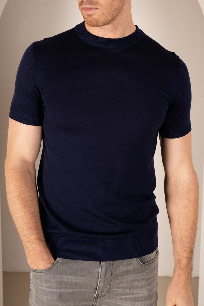 Ultra Fine Slim Fit Knit T-Shirt - Navy