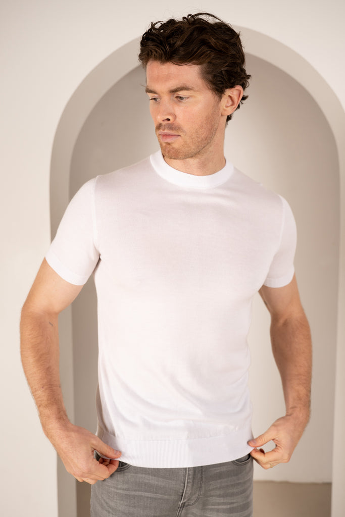 Ultra Fine Slim Fit Knit T-Shirt - White